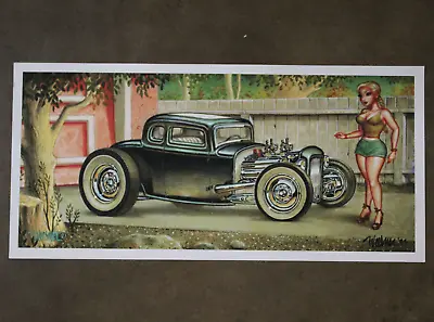 Signed Keith WEESNER Poster Vtg 1932 Ford 5 Window HEMI V8 Hot Rod Mcm Art Pinup • $39.99