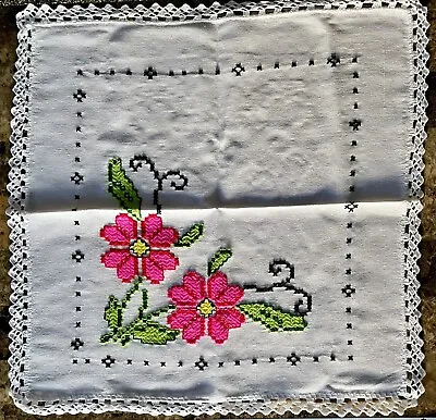 Handmade Tablecloth Embroidered - Servilleta Bordada A Mano Artesana 2 Flores • $17.99
