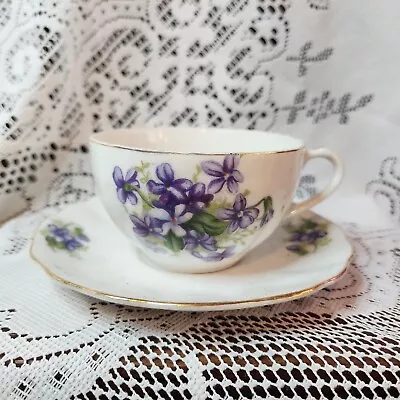 Vintage Purple Violets Tea Cup & Saucer Japan Floral Grannycore  • $9.99