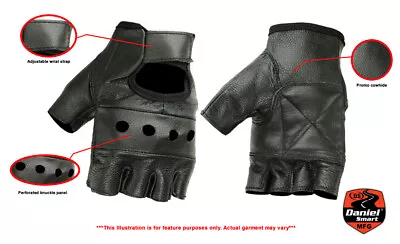 Mens Womens Quality Fingerless Black Genuine Leather Motorcycle Cruising Gloves • $10.88