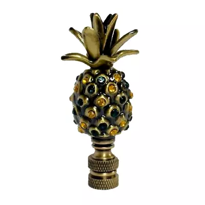 Pineapple Lamp Shade Finial ~ Ant Brass  - Green And Amber Beads #83 • $13.90