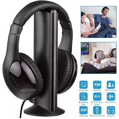 5 In 1 Hi-Fi Wireless Headset Headphone Earphone For TV DVD MP3 PC Black Y2E4 • $14.95