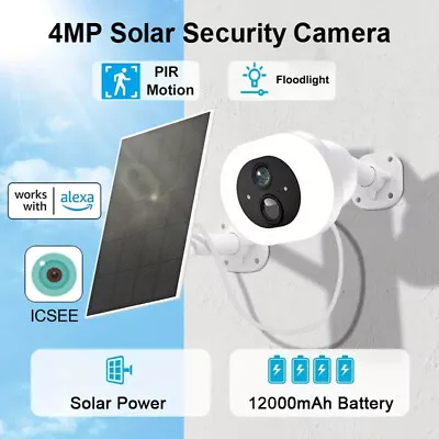 4MP Solar IP Camera Wireless WIFI Outdoor CCTV HD PTZ Smart Home Security IR Cam • £39.99
