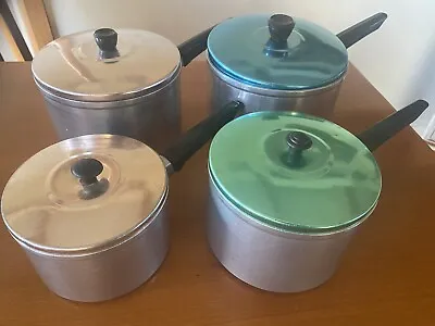 Vintage Retro Set Anodised Lidded Cooking Aluminium Saucepan Pots Australian • $50