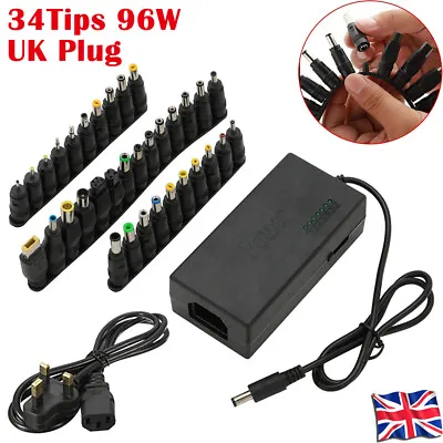 34 Tips Heads Universal Adapter AC DC Power Supply Charger Multi Laptop Notebook • £14.26