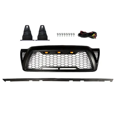 $92.68 • Buy Front Bumper Grille With 3 LED Lights Black Mesh For 2005-2011 Toyota Tacoma