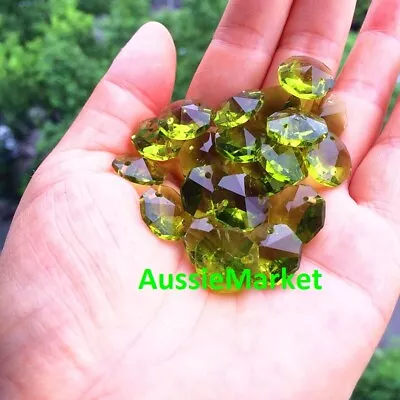 £5.01 • Buy 20 X Octagon Beads Olive Green Crystal Glass Suncatcher Chandelier 14mm 2 Holes 