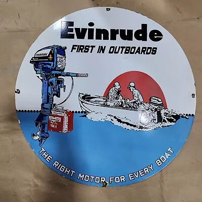 Evinrude Outboards Porcelain Enamel Sign 30 Inches Round • $100