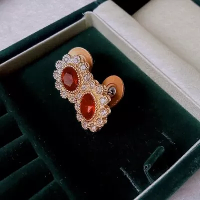 Vintage Monet Red Rhinestone Halo Earrings Pierced Gold Tone • $35
