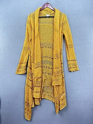 $29.68 • Buy Lucky Brand Cardigan Womens Extra Large Long Open Chunky Knit Duster Yellow Boho
