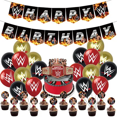 £14.63 • Buy 32pcs Banner Balloons & Cake Toppers Decor Set For Boys' Wrestling Themed Party
