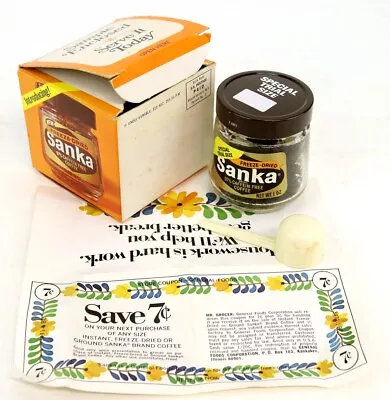 Vintage 1 Oz Glass Sample Jar Of Sanka Coffee With Box Scoop Papers • $40