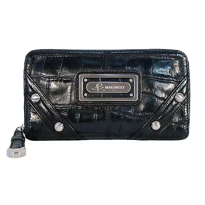 B. MAKOWSKY Croc-Embossed Studded Leather Zip Around Clutch Organizer Wallet • $25