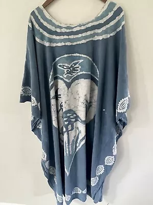 Vintage OSFM Kaftan Dress Maxi Loose Long Sleeve Tie Dyed Hippie Blue MuuMuu • $42