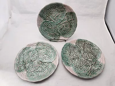 Stangl Della Ware 1940-53 1800 8  USA Green Majolica Cabbage Leaf (3) Plates • $36