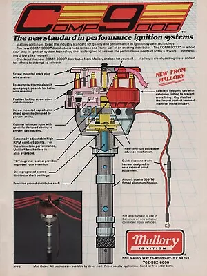 1987 Mallory Ignitions Comp9000 Distributor Performance Diagram Vintage Print Ad • $12.99