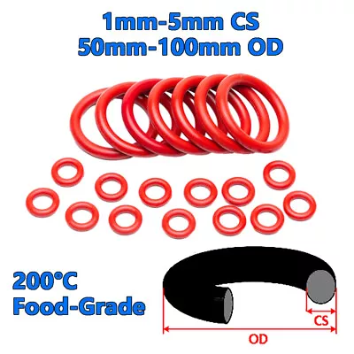 Food Grade O-Rings VMQ Silicone Seal O Rings 1mm-5mm Cross Section 51mm-100mm OD • £1.74