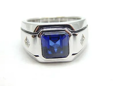 New Sterling Silver 925 Created Blue Sapphire Solitaire Men's Ring Size: 10 • $32.75