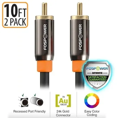 FosPower 2x 10FT Dual Layer Digital Coaxial Coax Audio S/PDIF Cable Cord Plug • $15.99