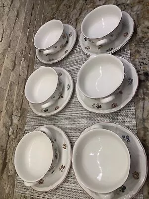 Villeroy & Boch Petite Fleur Flat Cream Soup Bowl & Breakfast Saucer Set Of 6 • $249