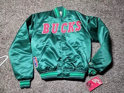 NWT Milwaukee Bucks Vtg Starter Green NBA Satin Bomber Jacket Sz Mens L 80s READ • $399.99