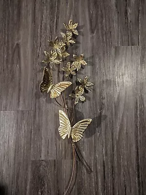 Vintage Metal Wall Art Hanging Decor 3D Flowers Butterflies Brass Copper MCM • $9.99