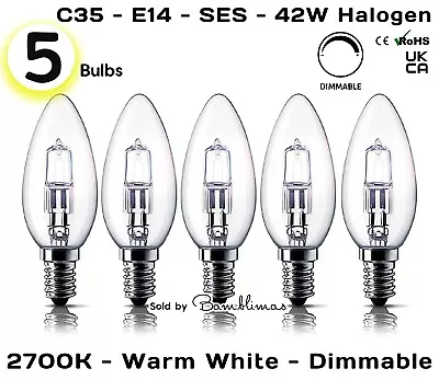 E14 42W Halogen Candle Light Bulbs Dimmable Small Edison Screw 2700K Warm White • £9.95