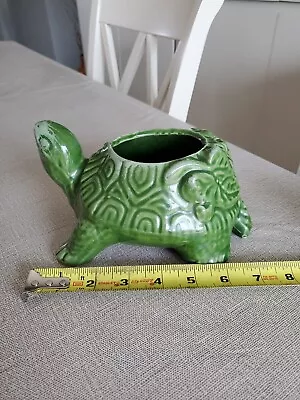 Vintage Glazed Green Ceramic Turtle Planter • $10.99