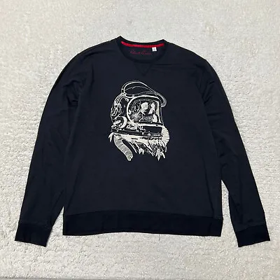 Robert Graham Sweater Men Large Black Skull Astronaut Crew Neck Casual Cotton • $27.97