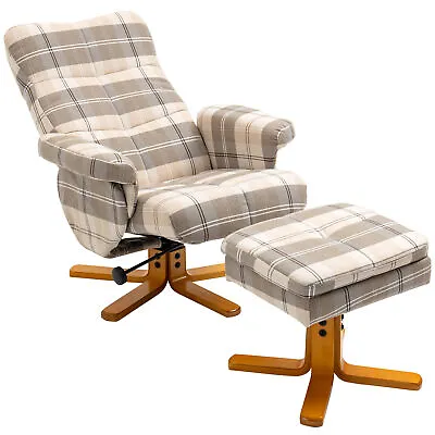 HOMCOM Recliner Chair And Footstool Linen-touch Fabric Wooden Base Multicolour • £139.99