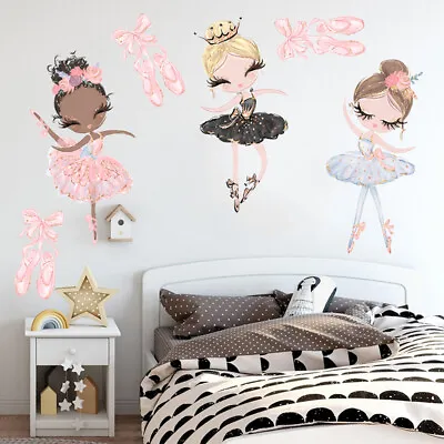 Ballet Dancer Wall Sticker Kids Rooms Cartoon Girl Wall Stickers Decoration R:da • £4.46