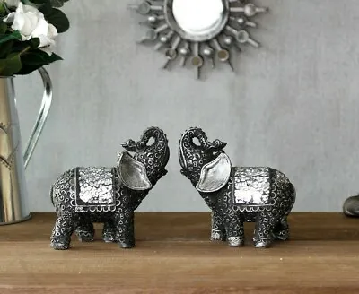 £14.99 • Buy 2x Silver Mosaic Elephant Ornaments Sparkle Safari Animal Home Decor Figure 