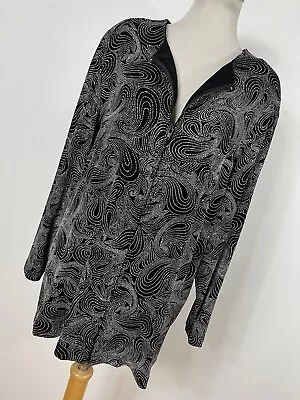 Vikki Vi 1X Jacket Black Silver Travel Stretch Zip Up Paisley Swirl Womens C1 • $26.40