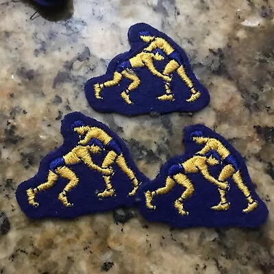 3 Wrestling Lettering Jacket Patches Blue And Yellow Varsity Club Patches • $12