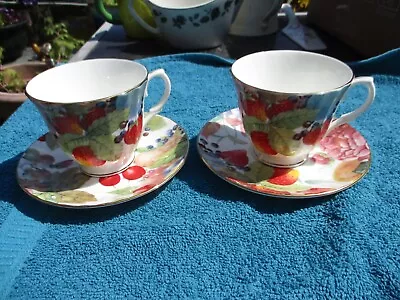 £9.99 • Buy 2 X  Vintage Bone China Royal Kingston Tea Cups & Saucers Ex ( Bright Fruit )