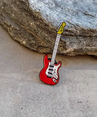 Red Fender Stratocaster Electric Guitar Enamel Pin Music Band Lapel Badge  • $9.75