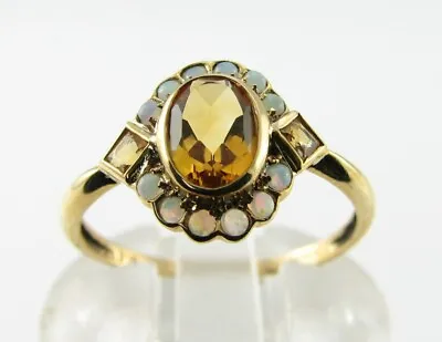 £289 • Buy Dainty 9ct 9k Gold Madeira Citrine Opal Art Deco Ins Cluster Ring Free Size