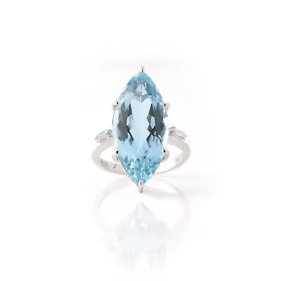 Vintage H Stern Aquamarine & Diamond Ring 18k White Gold Size 6.25 • £3655.94