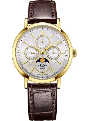 Rotary GS05428/06 Windsor Moon Phase Unisex Watch 38mm 5ATM • $376.75