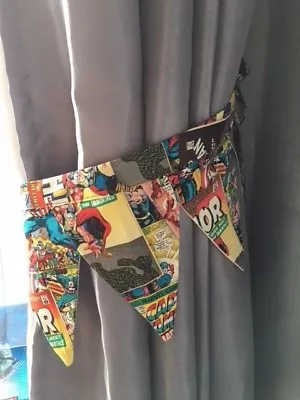 One Pair Marvel Comic Book Cover Curtain Tie-Backs With Pennant Shapes • £19.75