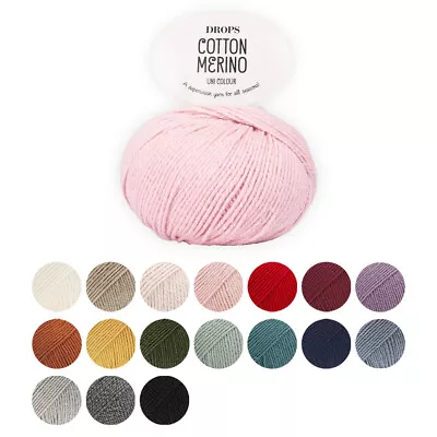 DROPS Cotton Merino Wool Yarn DK Double Knitting & Crochet 50g 110m All Shades • £3.50