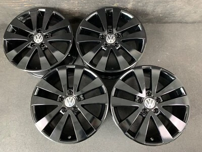 $849 • Buy (4) VW Volkswagen Golf Gloss Black Powder Wheels Rims + Caps 17  Hol.98488 Jetta