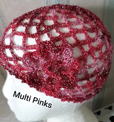 Sparkly Multi Shades Of Pink Crochet Skull Cap Hat * Disco Party Abb Fancy Dress • £7.99