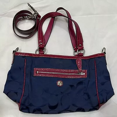 Coach F14941 Laura Signature Jacquard Blue Pink Trim Tote Handbag • $34.99