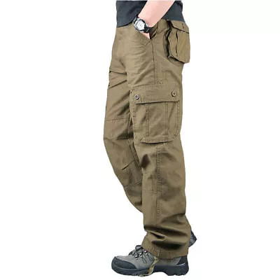 US Men's Cargo Pants Cotton Work Trousers Tactical Combat Outdoor Pant 8 Pockets • $22.99