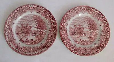 X 2 W H Grindley English HOMELAND Country Scene Red/white Plates 8  Diam • £6.50