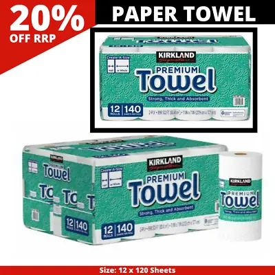 12 X Kirkland Paper Towel Tissue Rolls 2-Ply 140 Sheets Strong Thick White Roll • $71.99