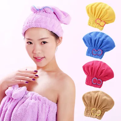 Quick Dry Hair Turban Hair Drying Towel Wrap Turban Head Hat Bun Cap Shower New • $0.99