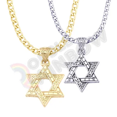 Star Of David Vintage Men Stainless Steel Pendant Silver Jewish Necklace*P147 • $15.23