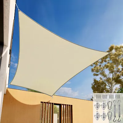 Shade Sail Rectangle Awning Outdoor Garden Sun Canopy Shelter Cover W/Kits Beige • $34.99